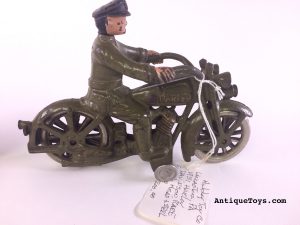 Cast Iron Toy Harley Davidson with swivel head motorcycle driver