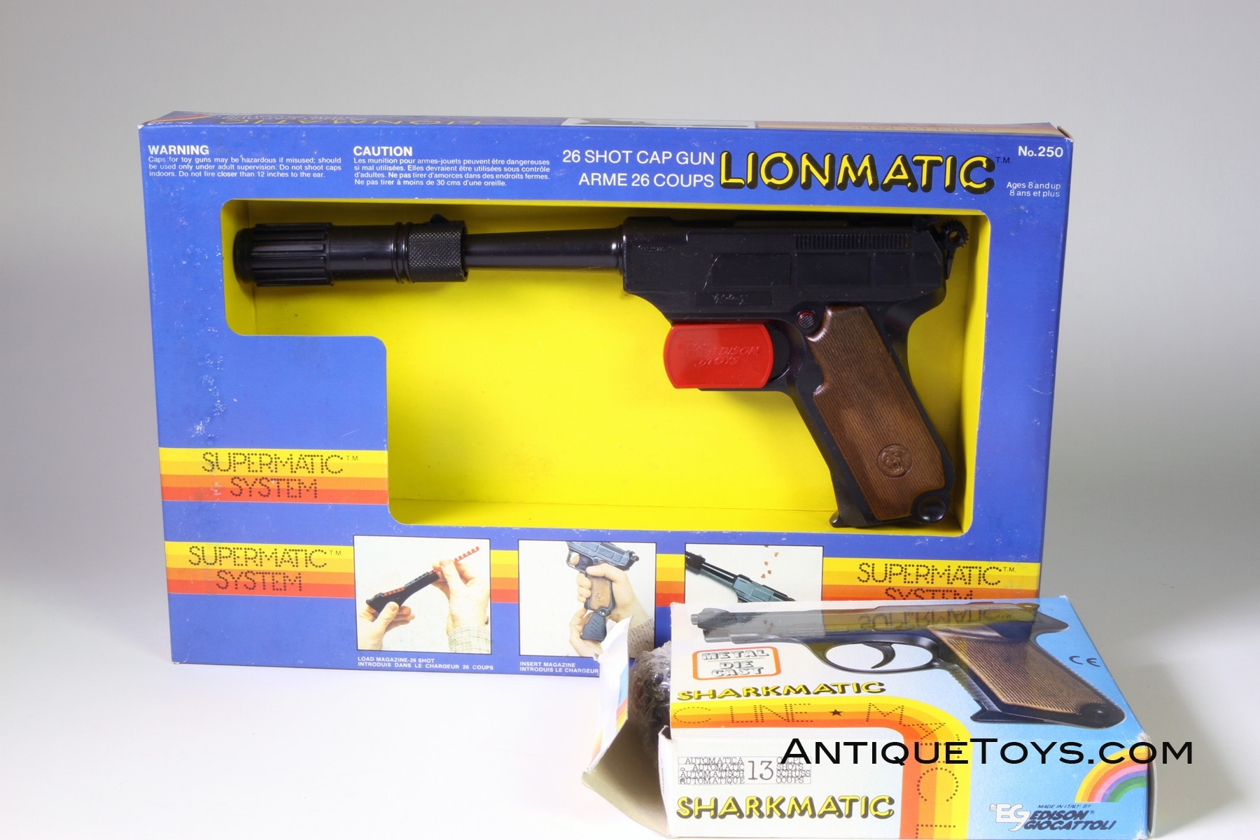 Vintage 1983 Edison Giocattoli Lionmatic Toy Cap Gun Old stock classic cap gun 