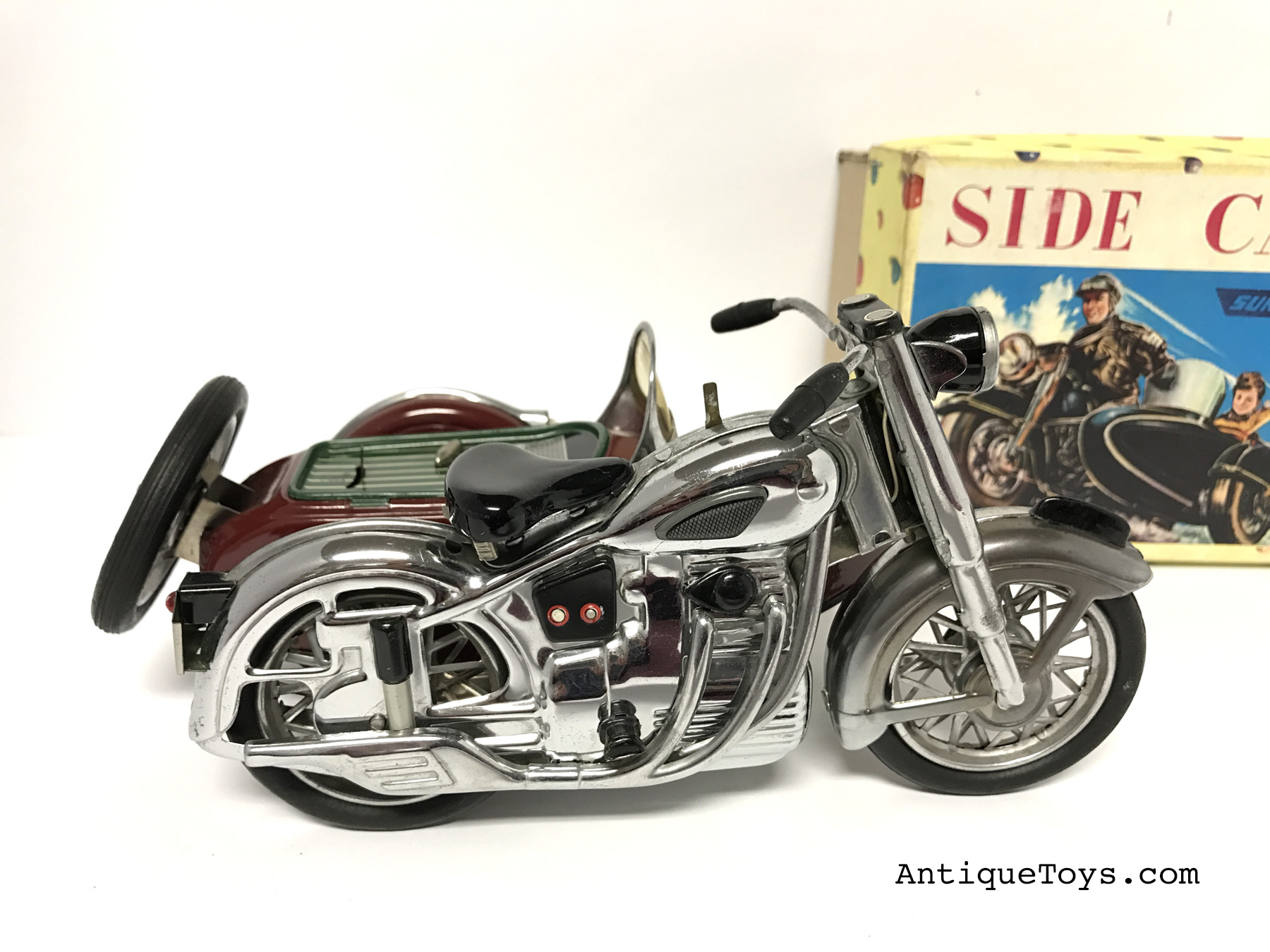 Marusan San Motorcycle with Sidecar Tin Toy Sunbeam *SOLD Marusan San Motorcycle with Sidecar Tin Toy Sunbeam *SOLD