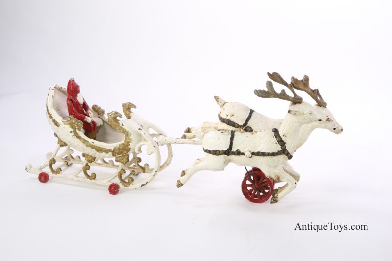 Hubley Toys Cast Iron Santa in Sleigh with Two Reindeer <FONT COLOR="ff000 ">*SOLD*</font>