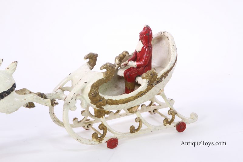 Hubley Toys Cast Iron Santa in Sleigh with Two Reindeer <FONT COLOR="ff000 ">*SOLD*</font> - Image 3