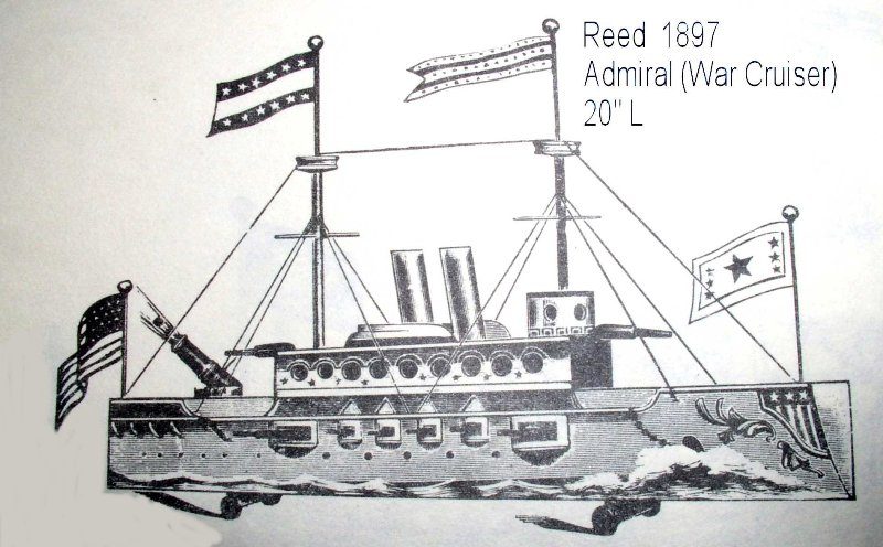 Reed Wood and Paper Litho Boat- Admiral Circa 1898-1900 <FONT COLOR="ff000 ">*SOLD*</font> - Image 9