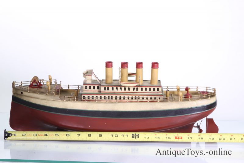 Fleischmann Windup Tin Ship with Four smokestacks - Old German over 20" <FONT COLOR="ff000 ">*SOLD*</font> - Image 2