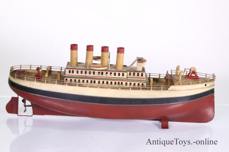 Fleischmann Windup Tin Ship with Four smokestacks - Old German over 20" <FONT COLOR="ff000 ">*SOLD*</font>