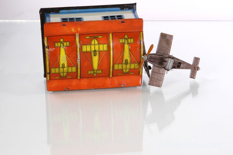 German Tin Lithographed Airplane Penny Toy with Hangar <FONT COLOR="ff000 ">*SOLD*</font> - Image 3