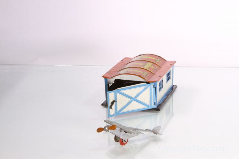 German Tin Lithographed Airplane Penny Toy with Hangar <FONT COLOR="ff000 ">*SOLD*</font> - Image 7