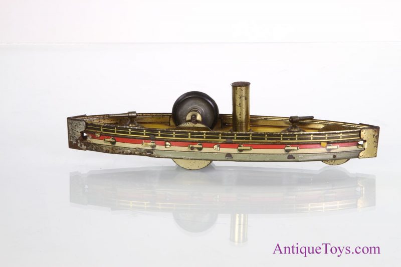 Carette/Hess ca. 1911 Torpedo Boat Medium #717 A Style Gunboat Tin Flywheel Floor Roller <FONT COLOR="ff000 ">*SOLD*</font>