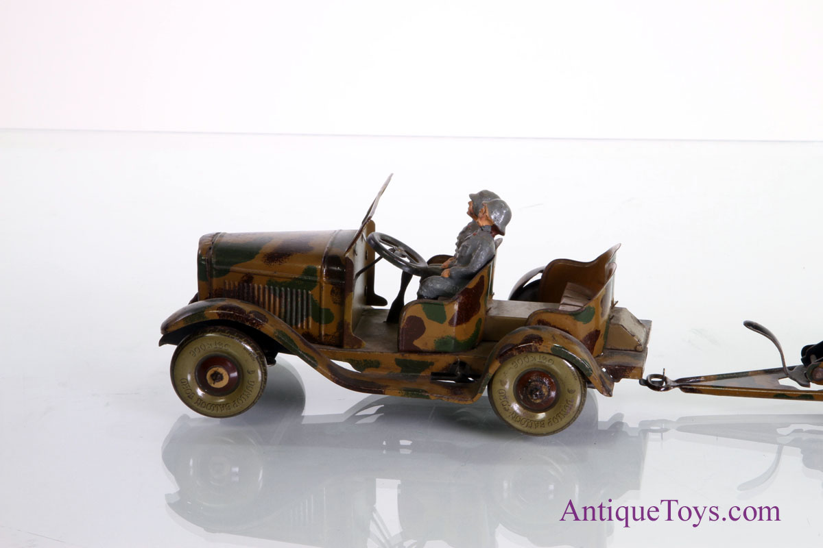 Jouet Ancien - Voiture + Canon Militaire À Remontoir En Tôle 1930