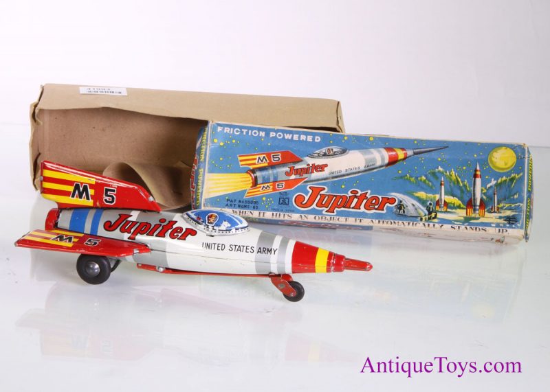 Masuya Tin Lithographed Friction Jupiter Army Tin Rocket M5 in Box for Sale <FONT COLOR="ff000 ">*SOLD*</font>