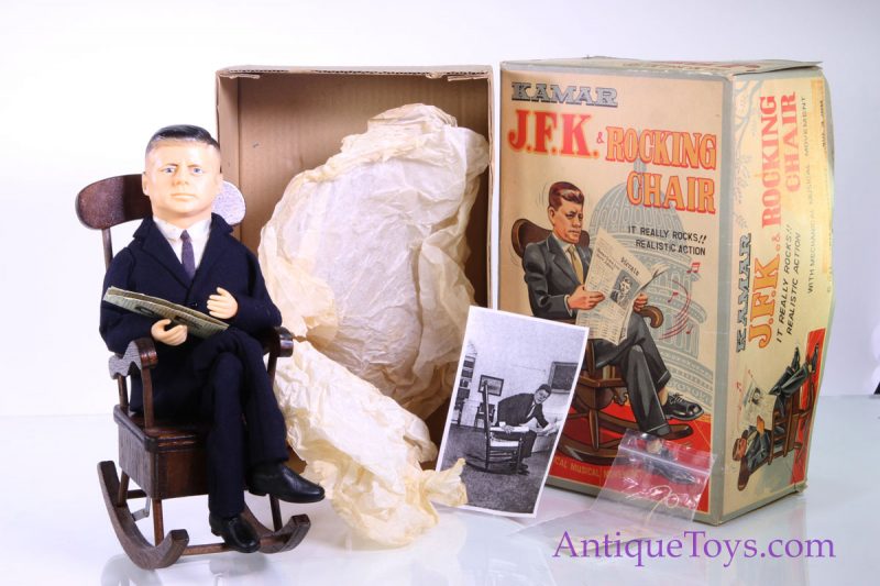Kamar Rare Windup "JFK & Rocking Chair" Japanese John F. Kennedy Toy in Box <FONT COLOR="ff000 ">*SOLD*</font>