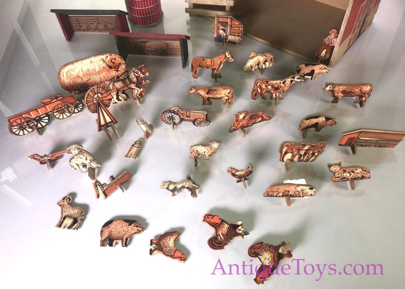 Vintage ca. 1930's Wooden Sears Milton Bradley & Marx Farm Toy Cows, Horses, Chicken, Silo, & Barn <FONT COLOR="ff000 ">*SOLD*</font> - Image 10