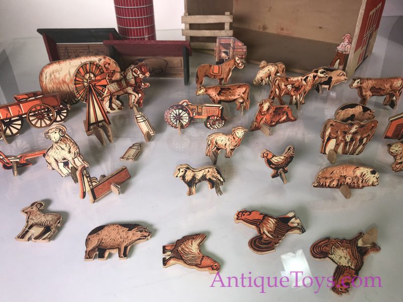Vintage ca. 1930's Wooden Sears Milton Bradley & Marx Farm Toy Cows, Horses, Chicken, Silo, & Barn <FONT COLOR="ff000 ">*SOLD*</font> - Image 3