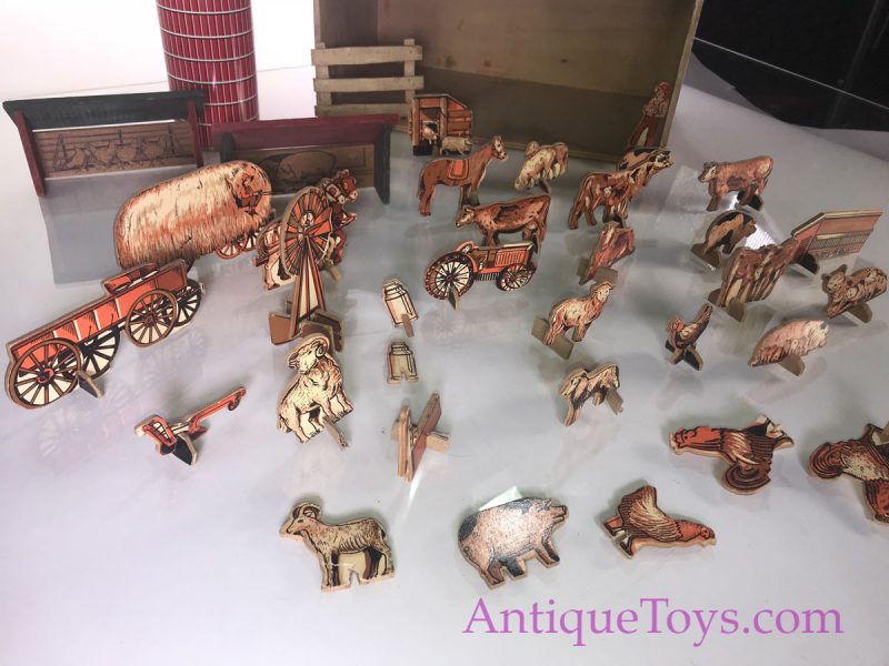 Vintage ca. 1930's Wooden Sears Milton Bradley & Marx Farm Toy Cows, Horses, Chicken, Silo, & Barn <FONT COLOR="ff000 ">*SOLD*</font> - Image 2
