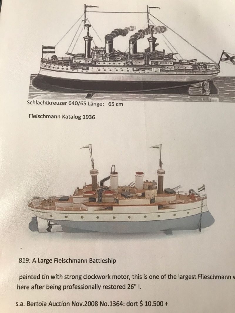 Impressive Fleischmann Tin Windup Battleship in Gray and White <FONT COLOR="ff000 ">*SOLD*</font> - Image 12