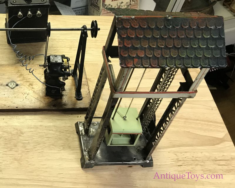 Ernst Plank Tin Elevator Toy with Bing Transmission, Carette Windmill and Motor for Sale <FONT COLOR="ff000 ">*SOLD*</font>