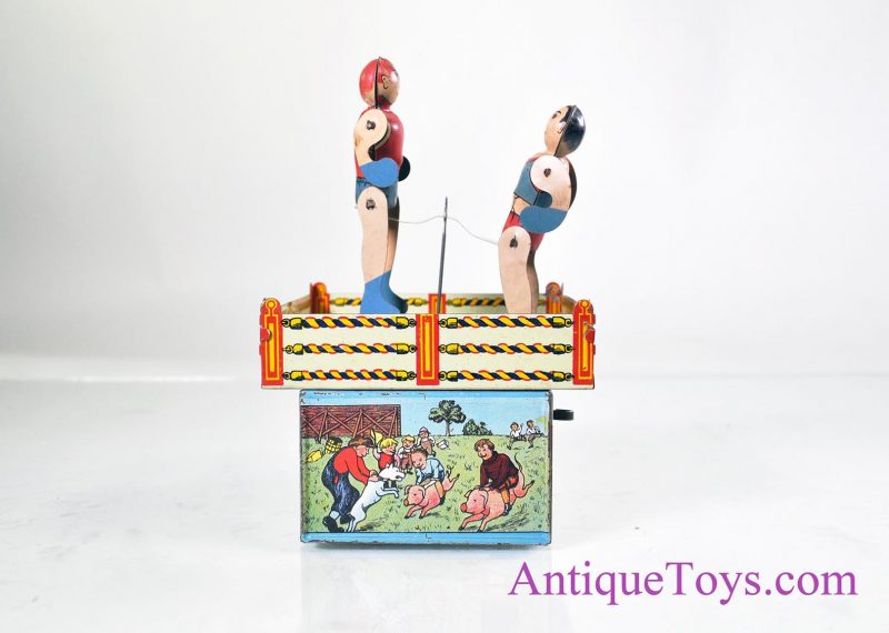 Unique Art Manufacturing Company Rap & Tap in a Friendly Scrap Tin Litho Windup Toy Boxers for Sale <FONT COLOR="ff000 ">*SOLD*</font>