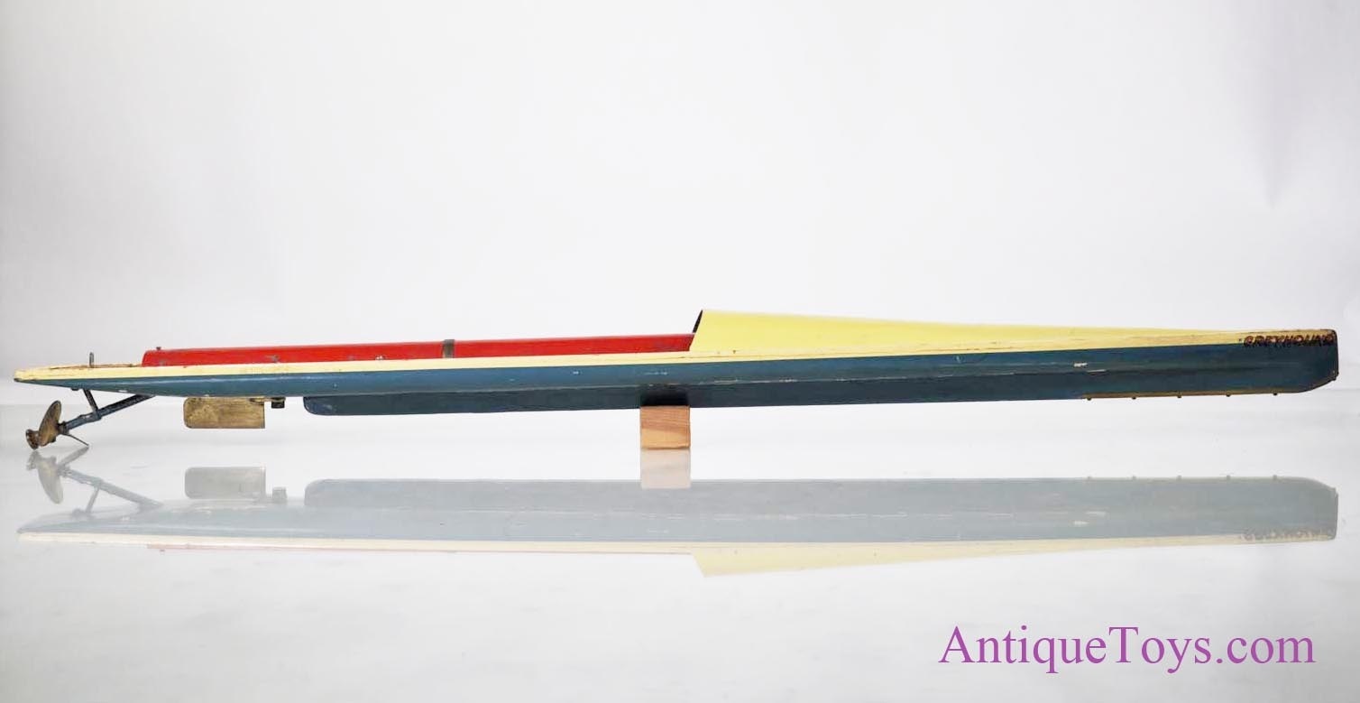 30 Hobbies Bowman Speedboat Greyhound in Original Box Wooden Toy Boat England for Sale SOLD AntiqueToys Antique Toys for Sale