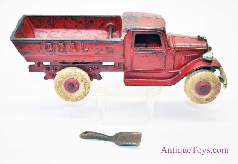 Antique Kenton Red Cast Iron Coal Truck Rubber Tires with Shovel Toy <FONT COLOR="ff000 ">*SOLD*</font>