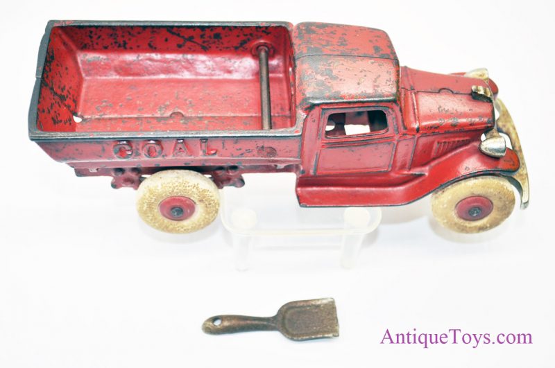 Antique Kenton Red Cast Iron Coal Truck Rubber Tires with Shovel Toy <FONT COLOR="ff000 ">*SOLD*</font> - Image 3