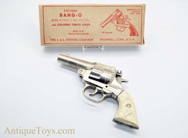 J.E. Stevens Company Bang-O Repeating Cap Pistol with Colored Tenite Grips Shoots 50 Caps for Sale