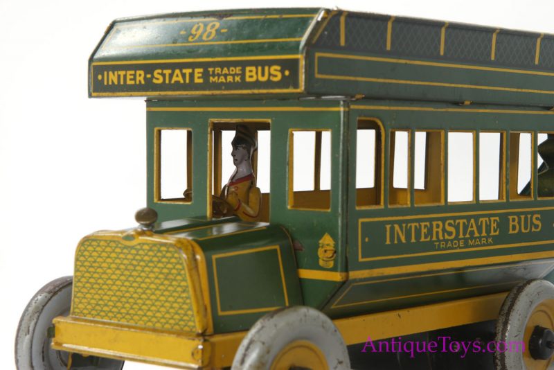 Vintage Strauss Green “Interstate Bus” #98 Tin Lithographed Windup Toy <FONT COLOR="ff000 ">*SOLD*</font> - Image 12