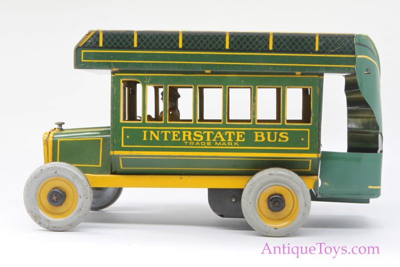 Vintage Strauss Green “Interstate Bus” #98 Tin Lithographed Windup Toy <FONT COLOR="ff000 ">*SOLD*</font> - Image 11