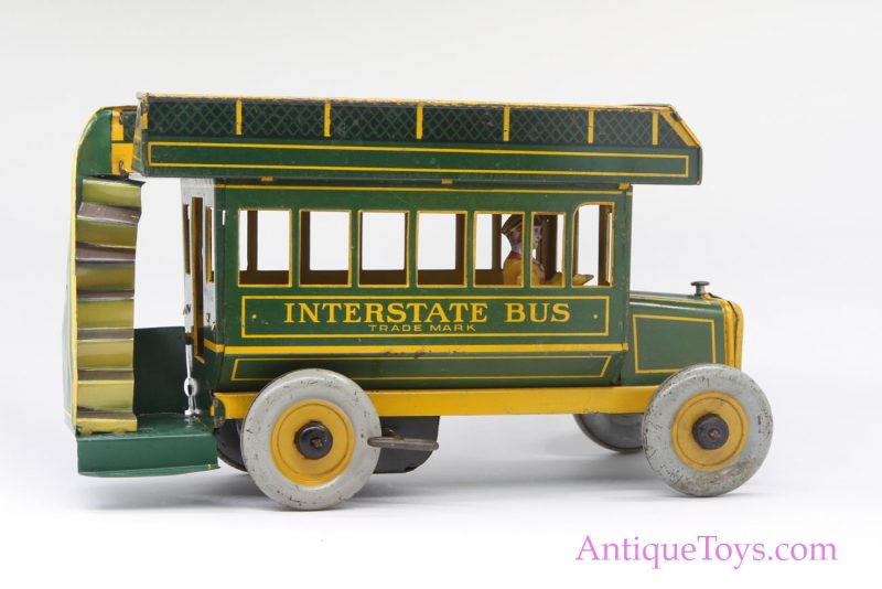 Vintage Strauss Green “Interstate Bus” #98 Tin Lithographed Windup Toy <FONT COLOR="ff000 ">*SOLD*</font> - Image 9