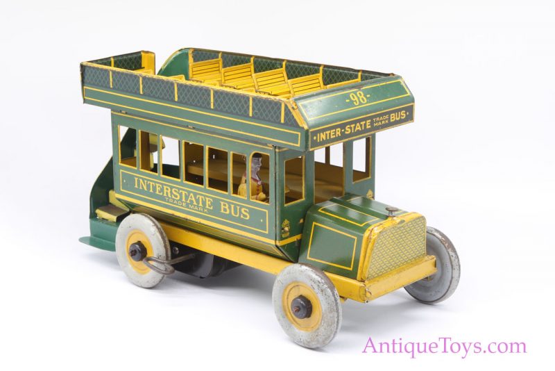 Vintage Strauss Green “Interstate Bus” #98 Tin Lithographed Windup Toy <FONT COLOR="ff000 ">*SOLD*</font>