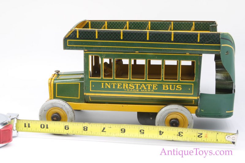 Vintage Strauss Green “Interstate Bus” #98 Tin Lithographed Windup Toy <FONT COLOR="ff000 ">*SOLD*</font> - Image 4
