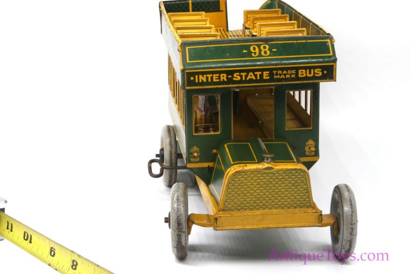 Vintage Strauss Green “Interstate Bus” #98 Tin Lithographed Windup Toy <FONT COLOR="ff000 ">*SOLD*</font> - Image 3
