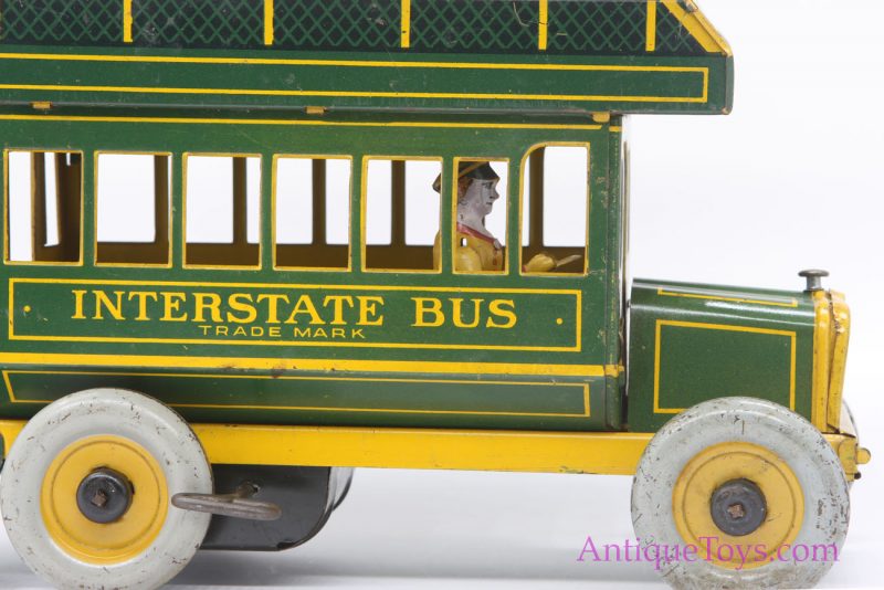 Vintage Strauss Green “Interstate Bus” #98 Tin Lithographed Windup Toy <FONT COLOR="ff000 ">*SOLD*</font> - Image 2