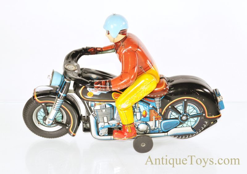 Masudaya Modern Toys (MT) Battery Operated Japanese Tin Lithographed "Atom" Motorcycle w/ Driver *SOLD*