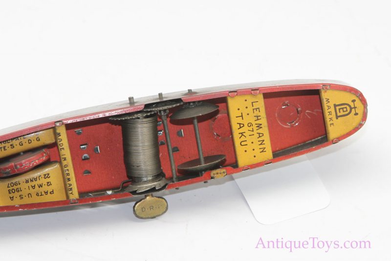 Lehmann Tin Lithographed Windup Torpedo Boat "Taku" Old Toy for Sale <FONT COLOR="ff000 ">*SOLD*</font> - Image 6