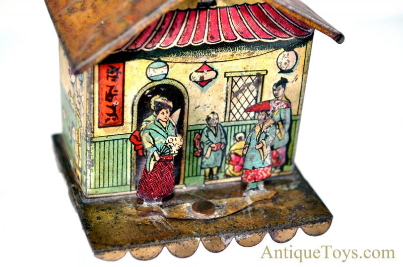 Unusual German ca. Early 1900's Asian Themed Tin Lithograph Coin/Penny Bank <FONT COLOR="ff000 ">*SOLD*</font> - Image 2