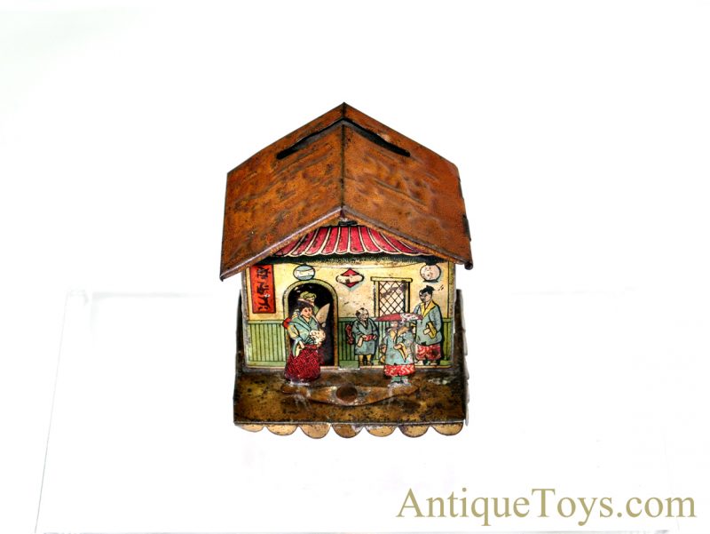 Unusual German ca. Early 1900's Asian Themed Tin Lithograph Coin/Penny Bank <FONT COLOR="ff000 ">*SOLD*</font> - Image 3