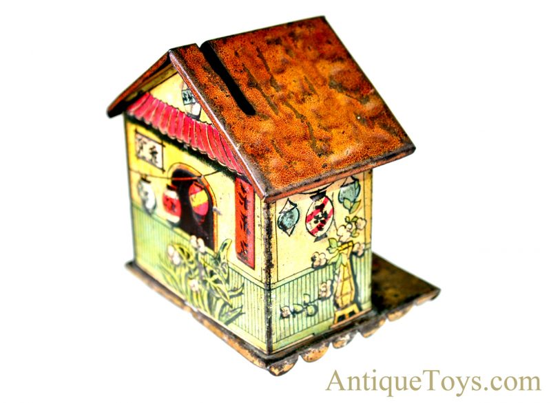Unusual German ca. Early 1900's Asian Themed Tin Lithograph Coin/Penny Bank <FONT COLOR="ff000 ">*SOLD*</font> - Image 7