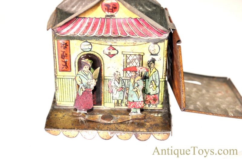 Unusual German ca. Early 1900's Asian Themed Tin Lithograph Coin/Penny Bank <FONT COLOR="ff000 ">*SOLD*</font> - Image 12