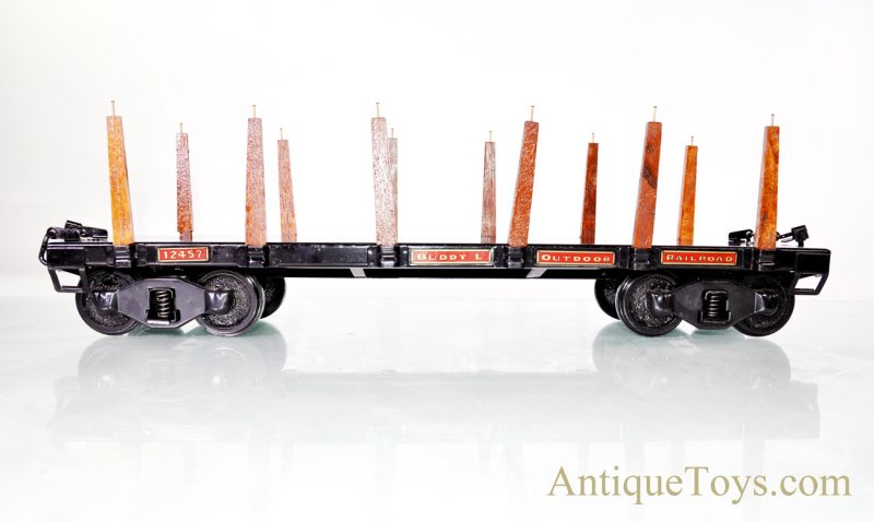 Buddy L Outdoor Railroad Stake Bed Flatcar #12457 T-Reproductions Large Scale Pressed Steel Train Car <FONT COLOR="ff000 ">*SOLD*</font> - Image 2