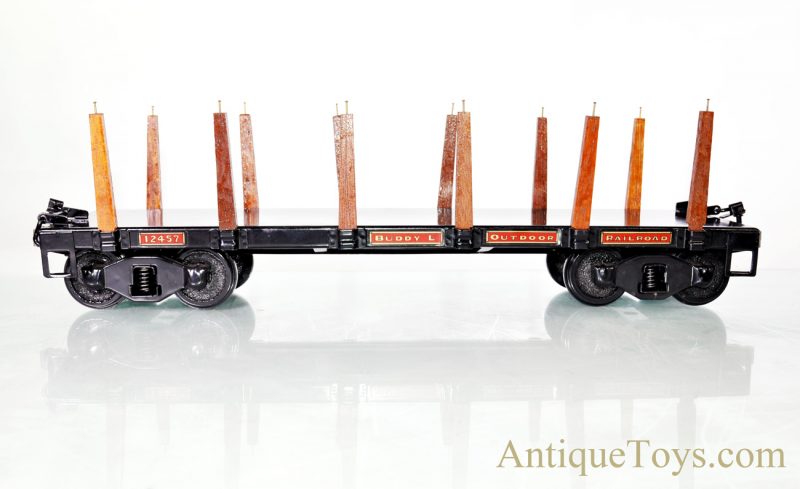 Buddy L Outdoor Railroad Stake Bed Flatcar #12457 T-Reproductions Large Scale Pressed Steel Train Car <FONT COLOR="ff000 ">*SOLD*</font>