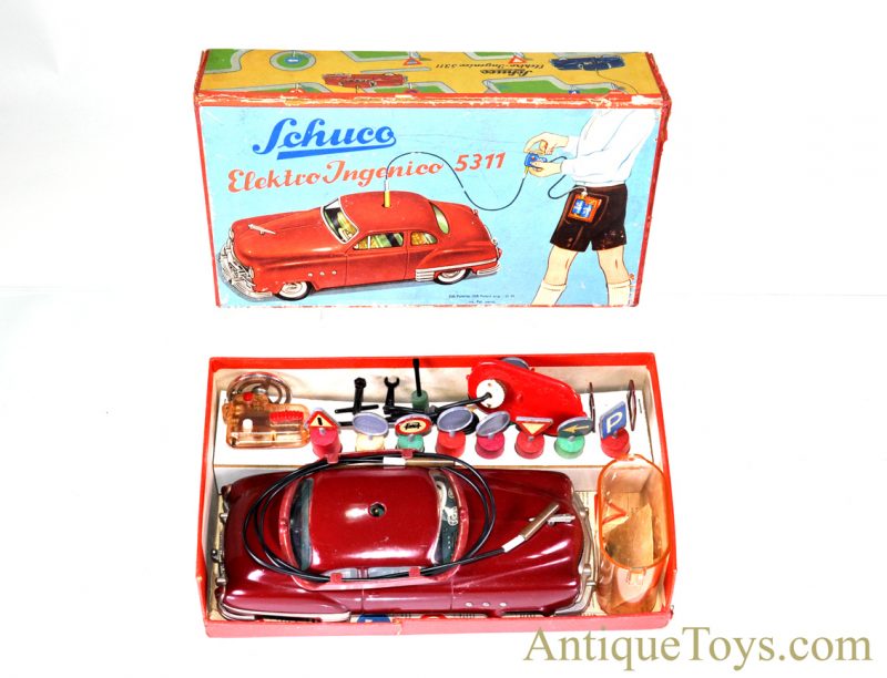 Schuco Elektro Ingenico 5311 German Tin Litho Battery Op. Remote Controlled Maroon Sedan with Box & Accessories <FONT COLOR="ff000 ">*SOLD*</font>
