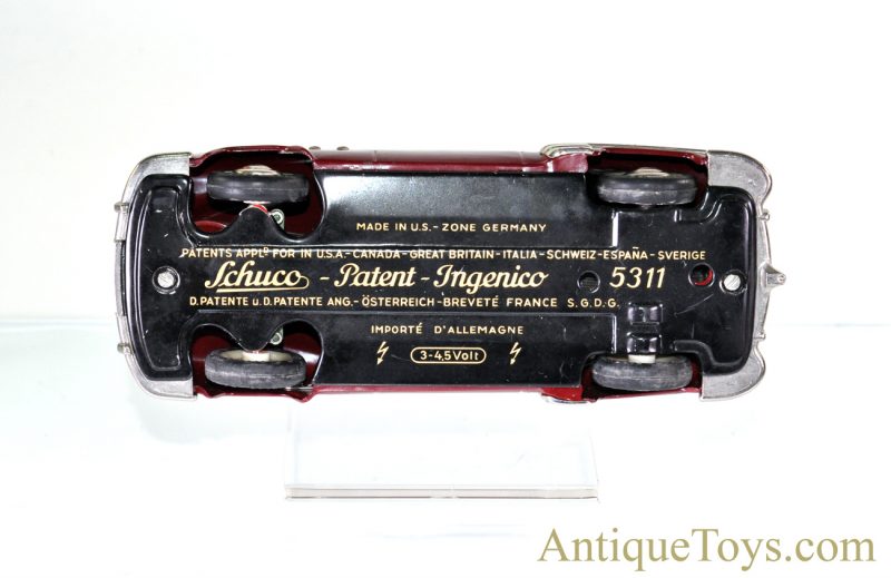 Schuco Elektro Ingenico 5311 German Tin Litho Battery Op. Remote Controlled Maroon Sedan with Box & Accessories <FONT COLOR="ff000 ">*SOLD*</font> - Image 9