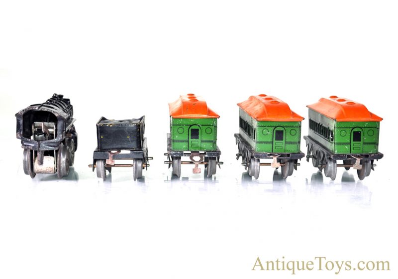 Girard Joy Line Flyer “O” Gauge Lithograph Wind Up Cast Iron Locomotive with #357 Tin Coach Train Cars and Box for Sale <FONT COLOR="ff000 ">*SOLD*</font> - Image 8