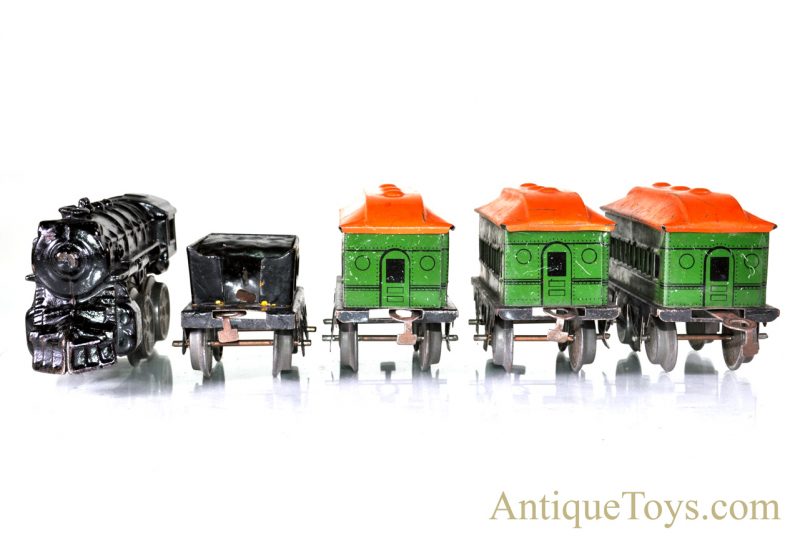 Girard Joy Line Flyer “O” Gauge Lithograph Wind Up Cast Iron Locomotive with #357 Tin Coach Train Cars and Box for Sale <FONT COLOR="ff000 ">*SOLD*</font> - Image 9