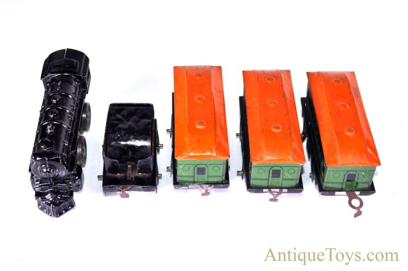 Girard Joy Line Flyer “O” Gauge Lithograph Wind Up Cast Iron Locomotive with #357 Tin Coach Train Cars and Box for Sale <FONT COLOR="ff000 ">*SOLD*</font> - Image 10