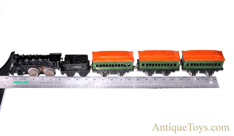 Girard Joy Line Flyer “O” Gauge Lithograph Wind Up Cast Iron Locomotive with #357 Tin Coach Train Cars and Box for Sale <FONT COLOR="ff000 ">*SOLD*</font> - Image 13