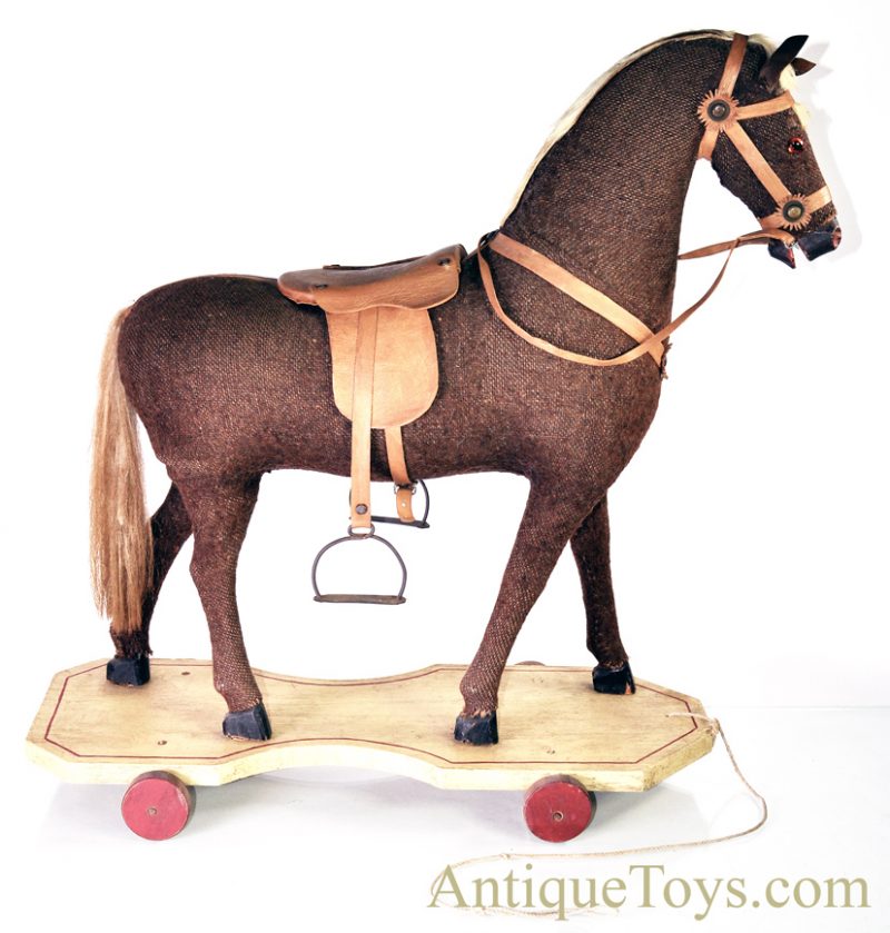 Rare Antique Primitive German Pull Toy Riding Horse on Wooden Platform Museum Piece <FONT COLOR="ff000 ">*SOLD*</font> - Image 9
