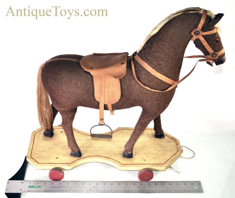Rare Antique Primitive German Pull Toy Riding Horse on Wooden Platform Museum Piece <FONT COLOR="ff000 ">*SOLD*</font> - Image 15