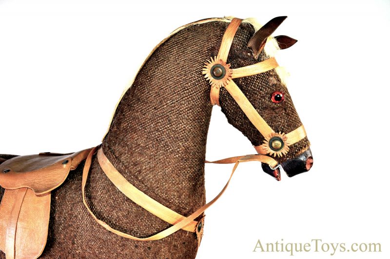 Rare Antique Primitive German Pull Toy Riding Horse on Wooden Platform Museum Piece <FONT COLOR="ff000 ">*SOLD*</font> - Image 7