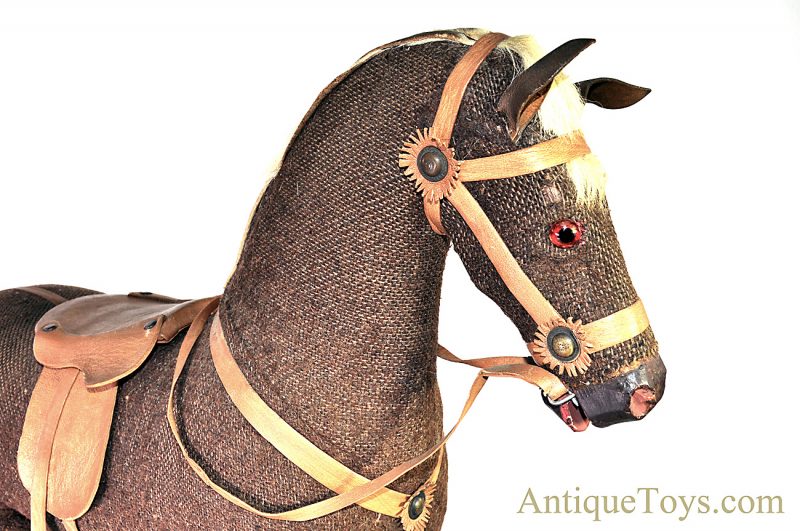 Rare Antique Primitive German Pull Toy Riding Horse on Wooden Platform Museum Piece <FONT COLOR="ff000 ">*SOLD*</font> - Image 8