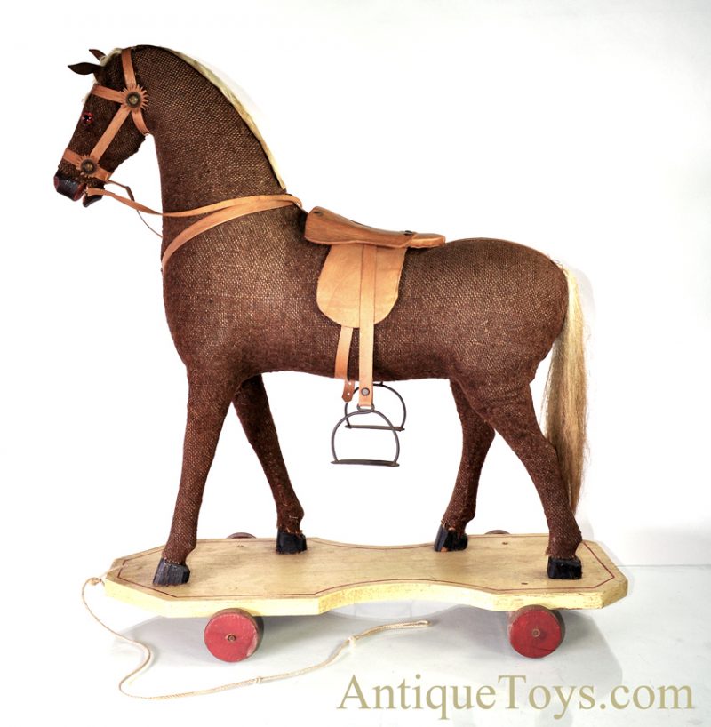 Rare Antique Primitive German Pull Toy Riding Horse on Wooden Platform Museum Piece <FONT COLOR="ff000 ">*SOLD*</font> - Image 2
